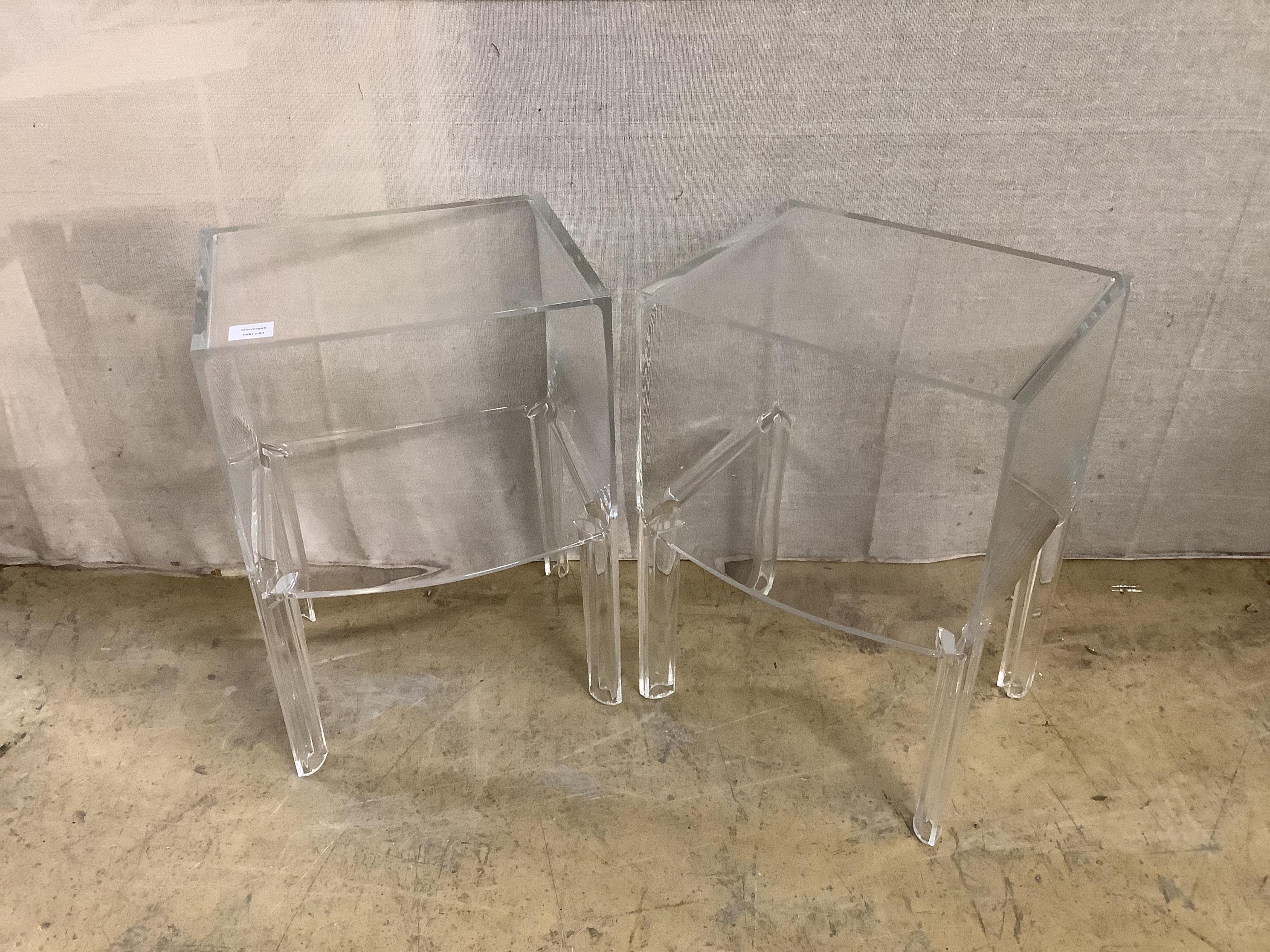 Philippe starck for Kartell, a pair of small ghostbuster ‘crystal’  acrylic bedside tables, width 40cm, depth 31cm, height 57cm. Condition - fair